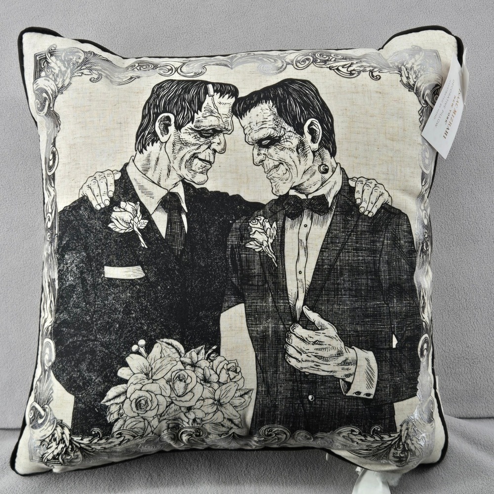 Isaac Mizrahi NWT 18x18 Decorative Pillow Frankenstein Wedding Gothic Art LGBTQ+